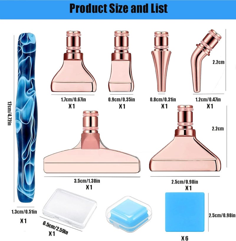 Heyseri Diamond Art Pens Tools, Ergonomic Diamond Painting Pen Kits with Steel Metal Tip, Art Tool Accessories Drill Bead Dot Pens for 5D Diamonds Paint (Blue-Gold) - Image 2